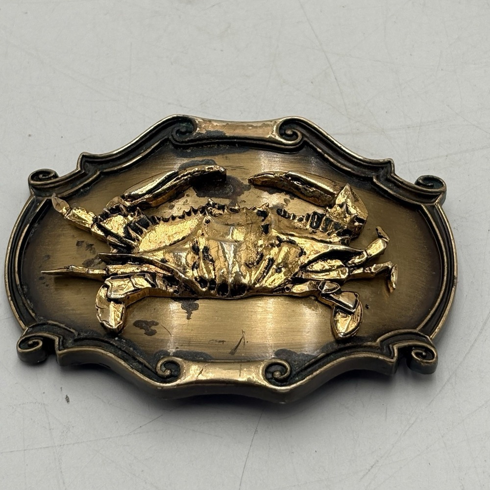 Vintage Crab Belt Buckle Zodiac Cancer Brass Tone 1980 Raintree USA